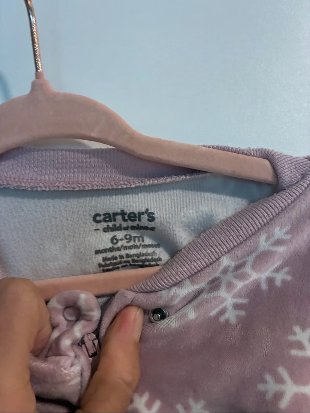 Carter's Mint Green Snowman & Mauve Snowflake Fleece Footed Pajamas